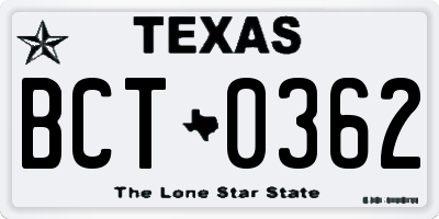 TX license plate BCT0362