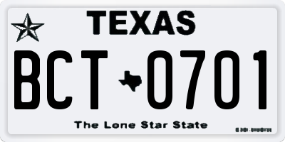 TX license plate BCT0701