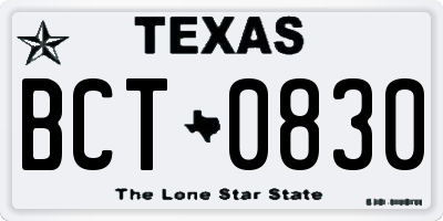 TX license plate BCT0830