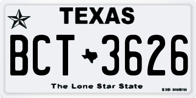 TX license plate BCT3626