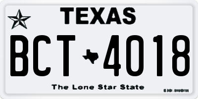 TX license plate BCT4018