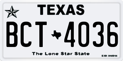 TX license plate BCT4036
