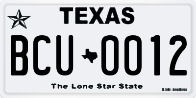 TX license plate BCU0012