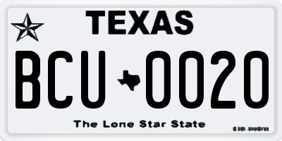 TX license plate BCU0020
