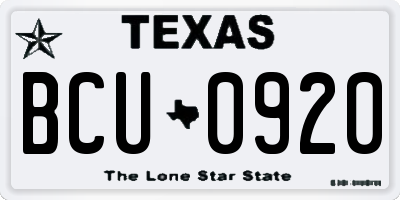 TX license plate BCU0920