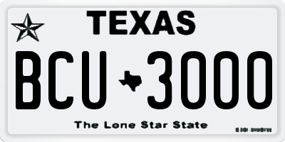 TX license plate BCU3000
