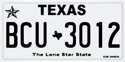 TX license plate BCU3012
