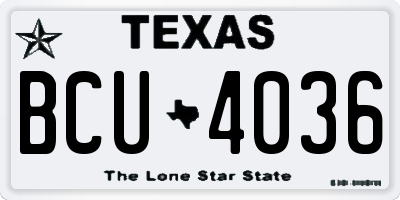 TX license plate BCU4036