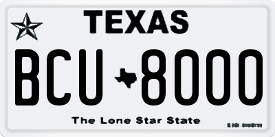 TX license plate BCU8000