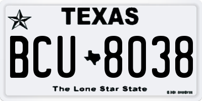 TX license plate BCU8038