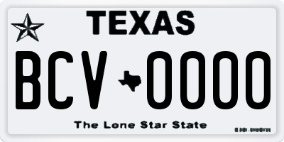 TX license plate BCV0000