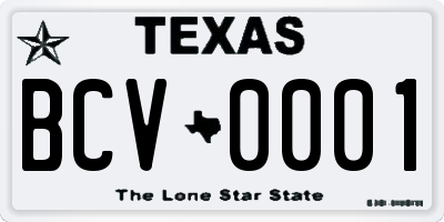TX license plate BCV0001