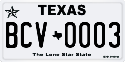 TX license plate BCV0003