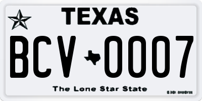 TX license plate BCV0007