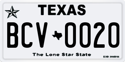 TX license plate BCV0020