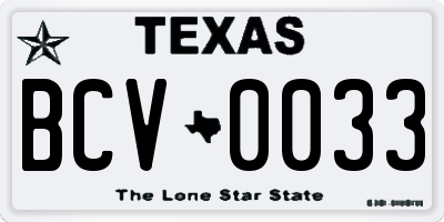 TX license plate BCV0033