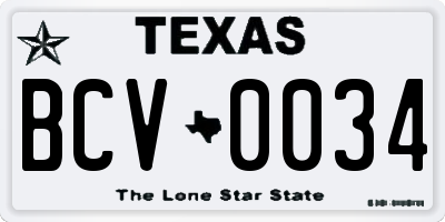 TX license plate BCV0034