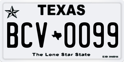 TX license plate BCV0099