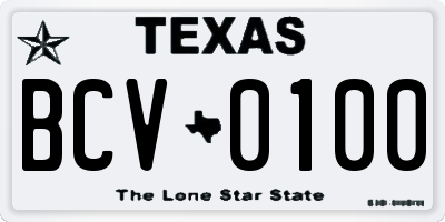 TX license plate BCV0100