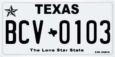 TX license plate BCV0103