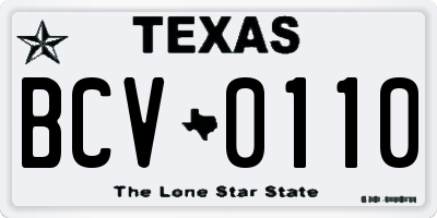 TX license plate BCV0110