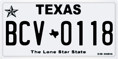 TX license plate BCV0118