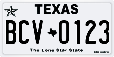 TX license plate BCV0123