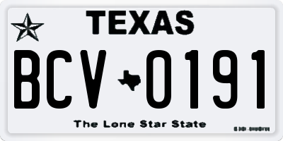TX license plate BCV0191