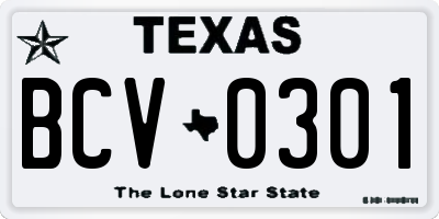 TX license plate BCV0301