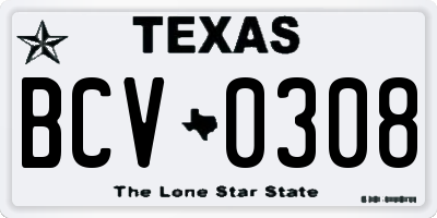 TX license plate BCV0308