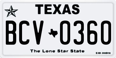 TX license plate BCV0360