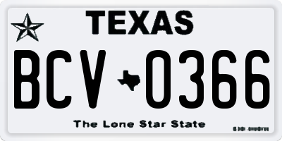 TX license plate BCV0366