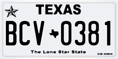 TX license plate BCV0381