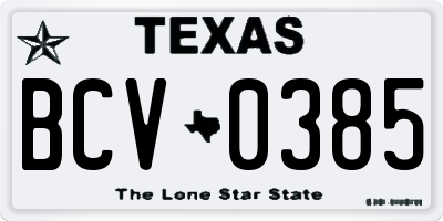 TX license plate BCV0385