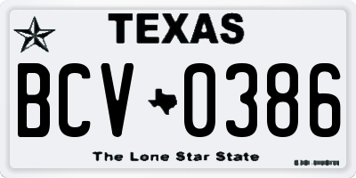 TX license plate BCV0386