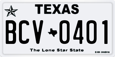 TX license plate BCV0401