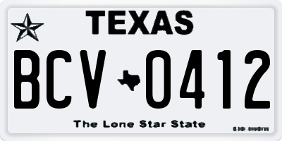 TX license plate BCV0412