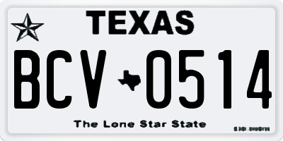 TX license plate BCV0514