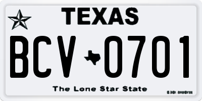 TX license plate BCV0701