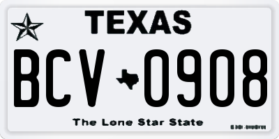 TX license plate BCV0908
