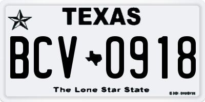 TX license plate BCV0918