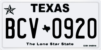 TX license plate BCV0920