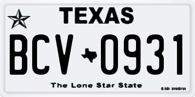 TX license plate BCV0931