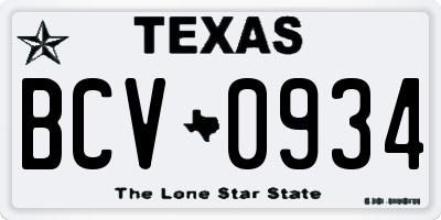 TX license plate BCV0934