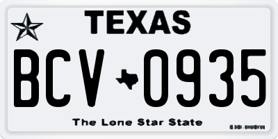 TX license plate BCV0935