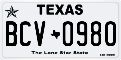 TX license plate BCV0980