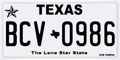TX license plate BCV0986