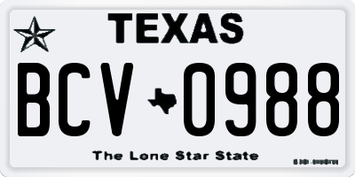 TX license plate BCV0988