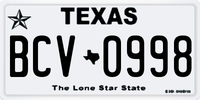 TX license plate BCV0998