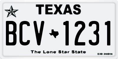 TX license plate BCV1231